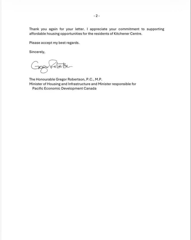 I’ve written to the Minister’s office in support of Fire Station 8’s affordable housing project in Kitchener.