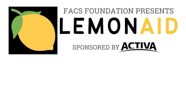 Logo reading "FACS Foundation presents LemonAID, sponsored by Activa" beside a yellow lemon with green leaves on a black square.