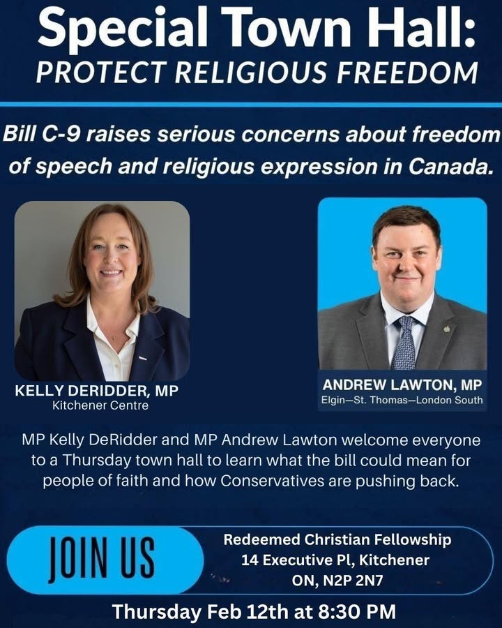 🚨 Town Hall ALL Faiths Welcome 🚨 Freedom of expression is a core Canadian value, and Bill C‑9 has raised important questions about how that freedom could be…